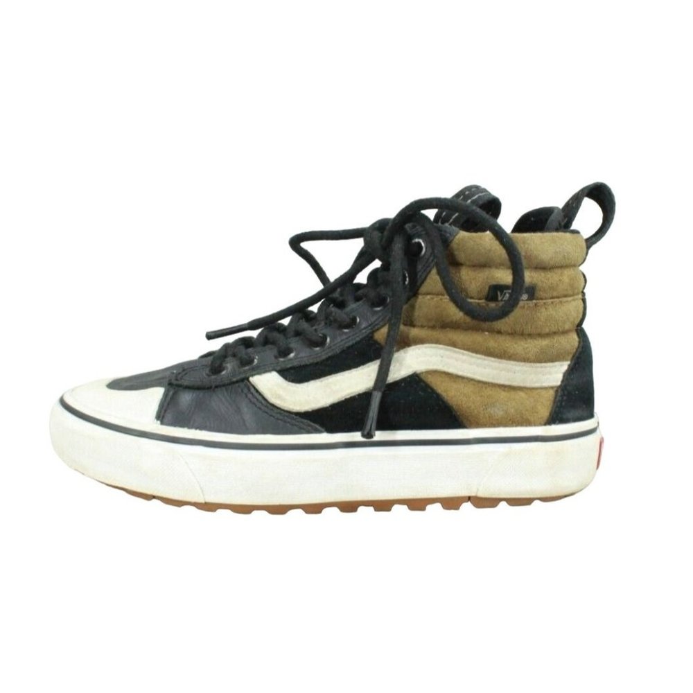 Vans Old Skool Black Leather Lace Up High Top Sneaker Shoes Size 7 - Picture 1 of 8